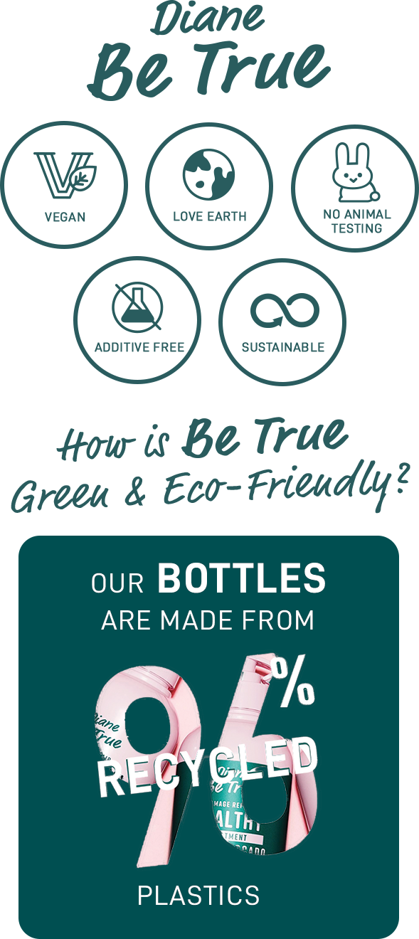 Diane Be True | VEGAN | LOVE EARTH | NO ANIMAL TESTING | ADDITIVE FREE | SUSTAINABLE | How is Be True Green & Eco-Friendly? | Our BOTTLES AREE MADE FROM 965 RECYCLED PLASTICS